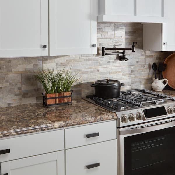 Wilsonart 8 ft. Left Miter Laminate Countertop Kit Included in Winter Carnival Granite with Full Wrap Ogee Edge