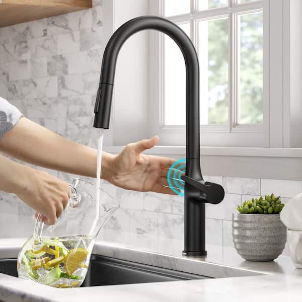 Oletto Single Handle Touch Pull Down Sprayer Kitchen Faucet in Matte Black