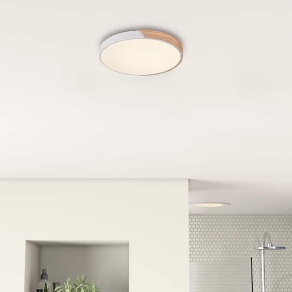 15.74 in. 1-Light White LED Flush Mount Ceiling Light with Acrylic Shade