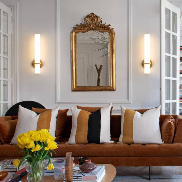 Modern LED Gold Wall Sconce with Frosted Cylindrical Acrylic Shade Dimmable Sconces Wall Lighting (Set of 2)