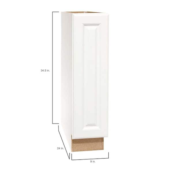 Hampton 9 in. W x 24 in. D x 34.5 in. H Assembled Base Kitchen Cabinet in Satin White