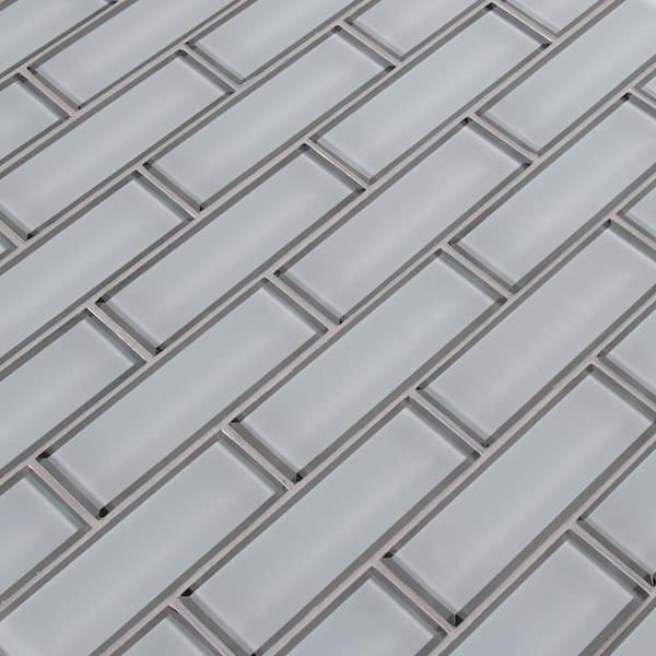 Ice Bevel Subway 11.73 in. x 11.73 in. Glossy Glass Mesh-Mounted Mosaic Tile (0.96 sq. ft./Each)