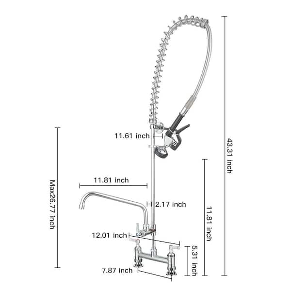 Commercial Restaurant Pull Down 2-Handle Wall Mount Pre-Rinse Spray Utility Kitchen Faucet in Polished Chrome