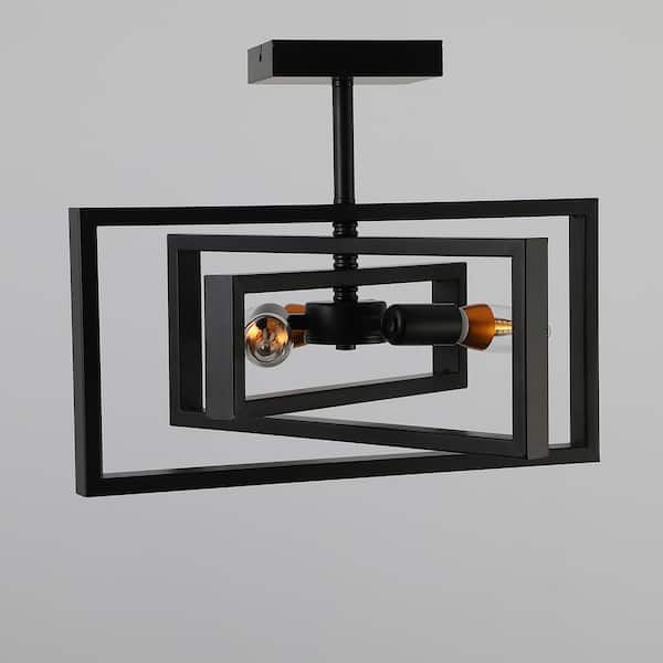 15.7 in. 3-Light Black Farmhouse Rustic Rectangle Semi Flush Mount Ceiling Light