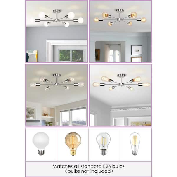 Gallman 23.62 in. 6-Light Nickle Mid-Century Pendant Ceiling Light Sputnik Semi-Flush Mount