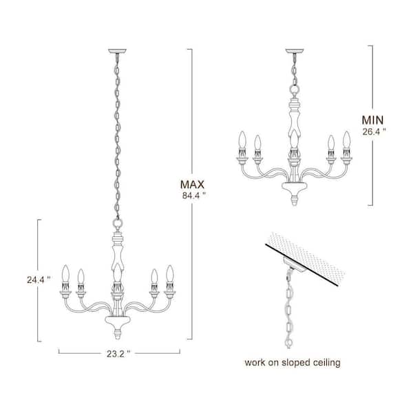 Wood Candle Chandelier 5-Light Weathered White Dining Room Chandelier Bronze Rustic Chandelier with French Country Style