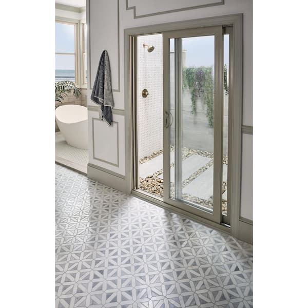 Bianco Dolomite Geometrica 12 in. x 12 in. x 10 mm Polished Marble Mosaic Tile (10 sq. ft./case)