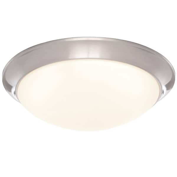 11 in. 120-Watt Equivalent Brushed Nickel 2700K CCT LED Ceiling Light Flush Mount with Frosted White Glass Shade
