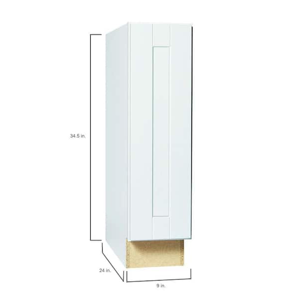 Shaker 9 in. W x 24 in. D x 34.5 in. H Assembled Base Kitchen Cabinet in Satin White