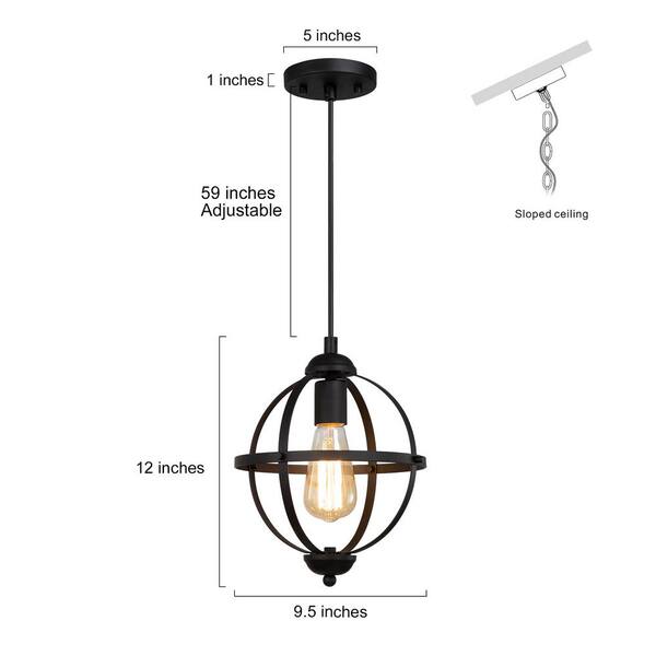 Black Pendant Light Modern Globe 1-Light 9.5 in. Cage Geometric Kitchen Island Foyer Pendant Chandelier