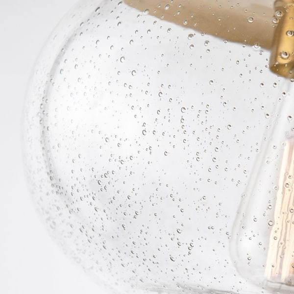 1-Light Modern Antique Brass Pendant Light with Seeded Glass Shade