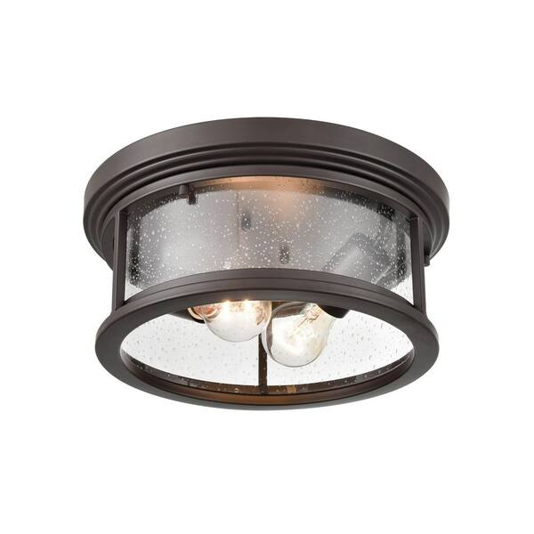 Bresley 2-Light 12 in. Powder Coat Bronze Hardwired Outdoor Flush Mount Light (1-Pack)