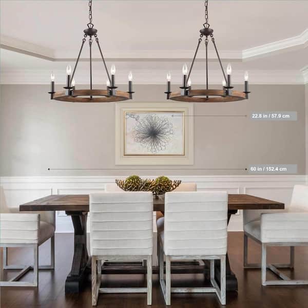 Farmhouse Wagon Wheel Chandelier, 6-Light Distressed Wood Circle Island Light, Rustic Bronze Dining Room Pendant Light