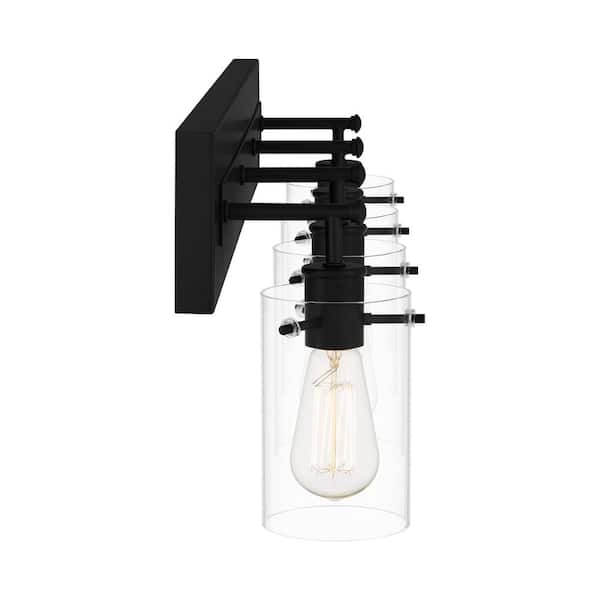 Regan 29.25 in. 4-Light Matte Black Bathroom Vanity Light with Clear Glass Shades