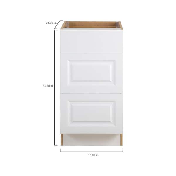 Benton Assembled 18x34.5x24.5 in. Base Cabinet with 3-Soft Close Drawers in White