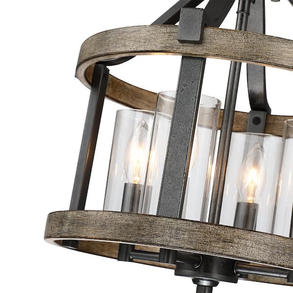 Madison 12.5 in. 4-Light Natural Iron and Distressed Faux Wood Modern Farmhouse Semi-Flush Mount Ceiling Light