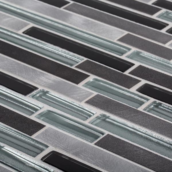 Binary Code Gray and Blue 11.625 in. x 11.625 in. Interlocking Glass and Metal Mosaic Tile (14.22 sq. ft./Case)