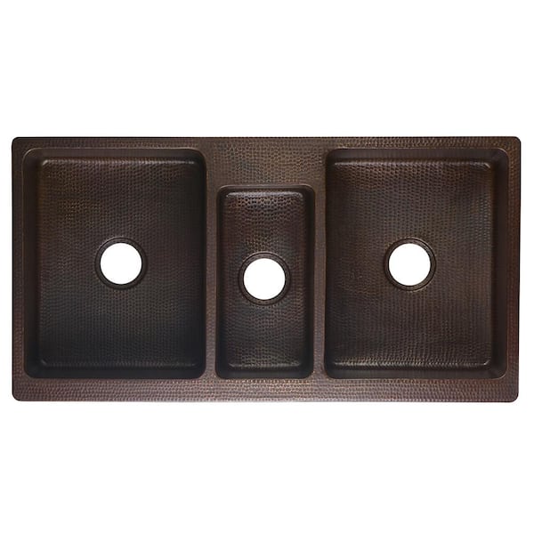 Copper 42 in. Triple Bowl Kitchen Farmhouse Apron Front Sink and Drain in Oil Rubbed Bronze
