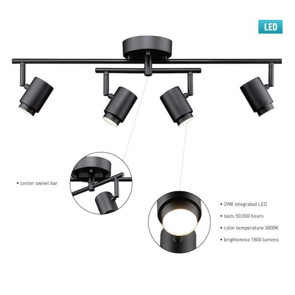 Walton 2 ft. 4-Light Matte Black 29-Watt Integrated LED Linear Track Lighting Kit with Swivel Center Bar