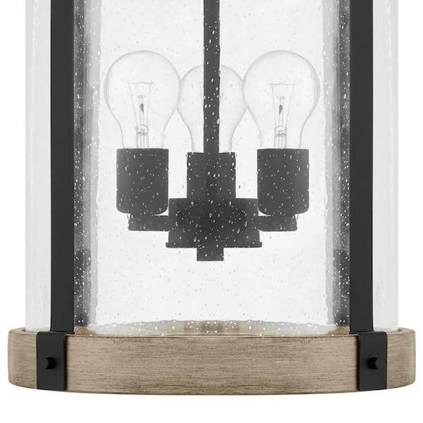 Richland 12-3/8 in. W 3-Light Grey Wood Finish Standard Cylinder Foyer Pendant with Clear Seedy Glass