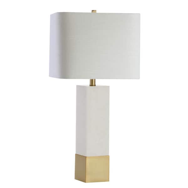 Jeffrey 29 in. Brass Gold/White Metal/Marble LED Table Lamp