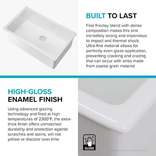 Turino White Fireclay 29.88 in. Single Bowl Drop-In/Undermount Kitchen Sink