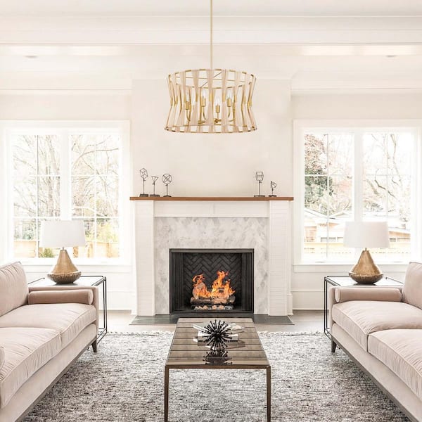 Tabor 6-Light Ivory White Hourglass Pendant Light with Hemp Fly Shade