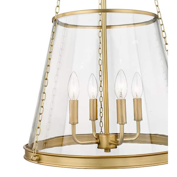 Prescott 18 in. 4-Light Empire Pendant Rubbed Brass with Clear Glass Shade