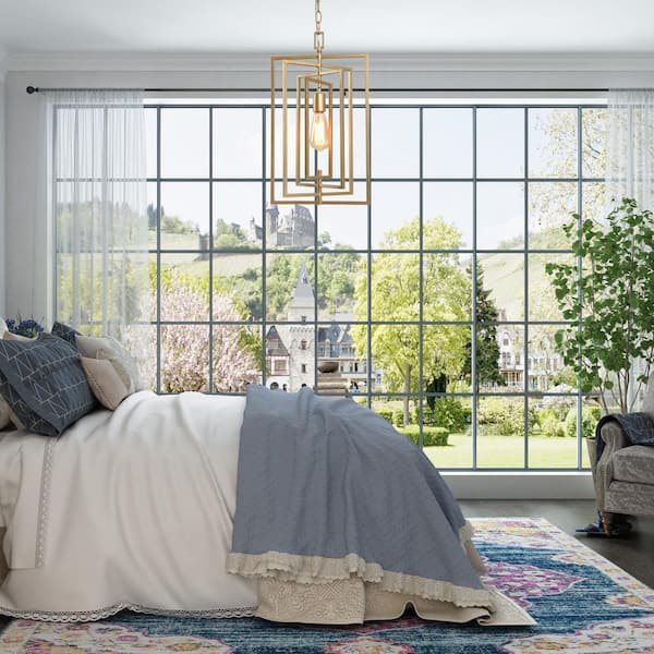 Modern Gold Kitchen Island Large Single Pendant Light, 1-Light Geometric Dining Room Chandelier with Swing Frame Tiers