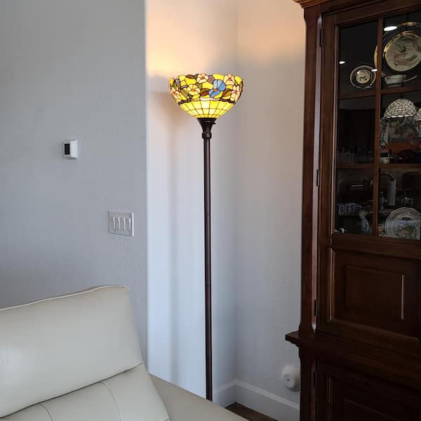 70 in. Tiffany Style Hummingbirds Floral Torchiere Floor Lamp
