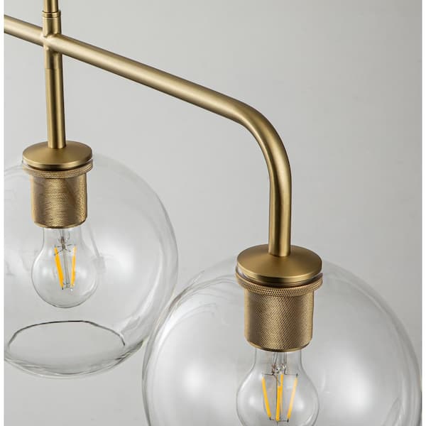 Friedlander 4-Light Brass Island Chandelier with Clear Glass Shades, Modern Linear Kitchen Pendant Light