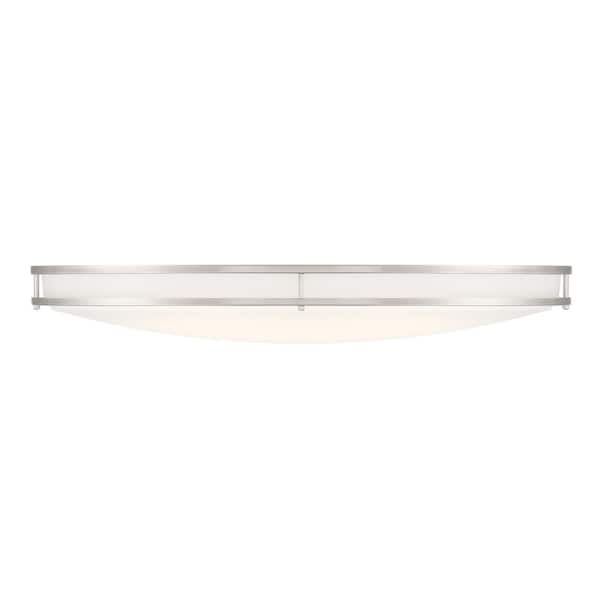 DC Series 32 in. 1-Light Modern Brushed Nickel Selectable Dimmable LED Oval Flush Mount with White Acrylic Shade