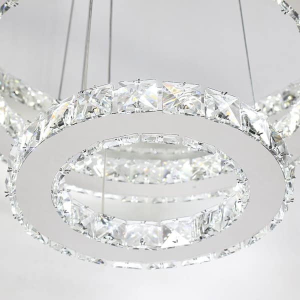Jefferson 3-Light Chrome Integrated LED Unique Tiered Chandelier with Crystal Accents