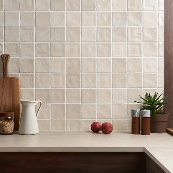 Amagansett Sand Dune Cream 4 in. x 4 in. Mixed Finish Ceramic Wall Tile (5.38 sq. ft. / case)