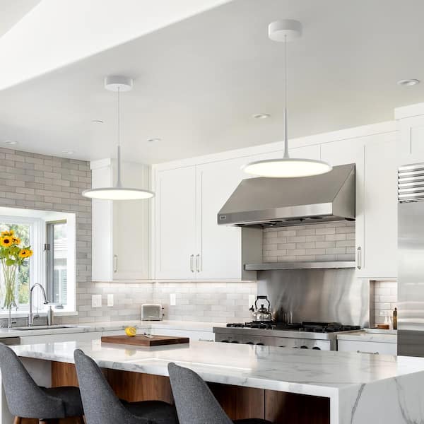 Salm 24 in. 45-Watt White ETL Certified Integrated LED Lighting Height Adjustable Pendant Modern Disc LED Chandelier