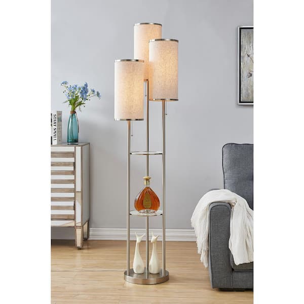 Eleanor 66 in. 3-Light Brushed Nickel LED Shelf Floor Lamp