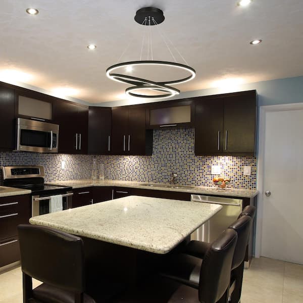 Tania 98-Watt 32 in. ETL Certified Integrated LED Black Chandelier Height Adjustable With 3-LED Circles Hanging Pendant