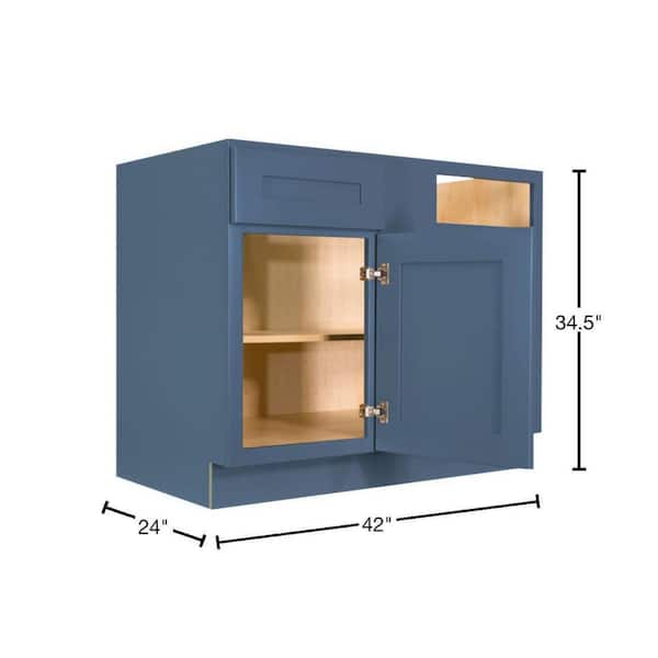 Lancaster Blue Plywood Shaker Stock Assembled Blind Corner Kitchen Cabinet (42 in. W x 34.5 in. H x 24 in. D)