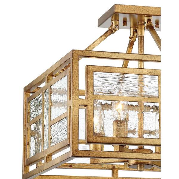 Edgemont Park 16 in. 4-Light Pandora Gold Leaf Semi Flush Mount with Clear Textured Glass