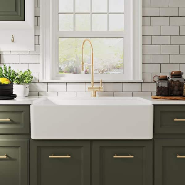 Grove White Fireclay 36 in. L x 18 in. W Rectangular Single Bowl Farmhouse Apron Kitchen Sink with Grid and Strainer