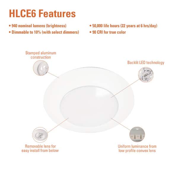 HLCE 6 in. 3000K Integrated LED Recessed Light Trim (6-Pack), Title 20-Compliant