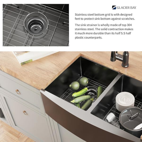 Gunmetal Black Stainless Steel 36 in. 18-Gauge Double Bowl Farmhouse Apron Kitchen Sink