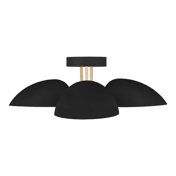 Jane 24 in. W 3-Light Matte Black Semi-Flush Mount Ceiling Light