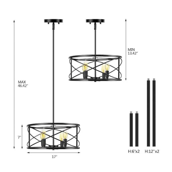 4-Light Matte Black Painting Cage Decorative Chandelier Pendant Light for Living Dining Room