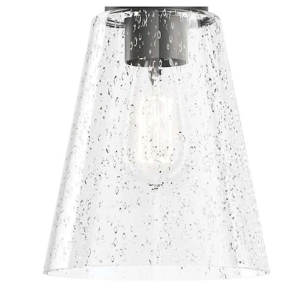Roycroft 7 in. 1-Light Black Farmhouse Shaded Kitchen Pendant Hanging Light with Clear Seeded Glass