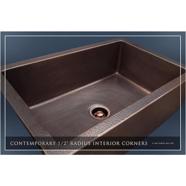 Luxury Dark Patina 12-Gauge Copper 33 in. Single Bowl Farmhouse Apron Kitchen Sink with Accs and Flat Front