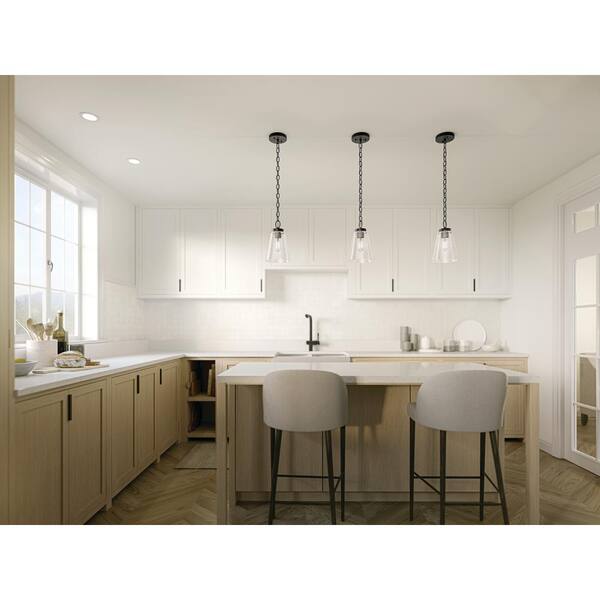 Roycroft 7 in. 1-Light Black Farmhouse Shaded Kitchen Pendant Hanging Light with Clear Seeded Glass