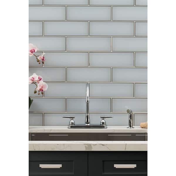 Ice Bevel 4 in. x 12 in. Solid Glossy Glass Subway Wall Tile (0.3 sq. ft. / Each)