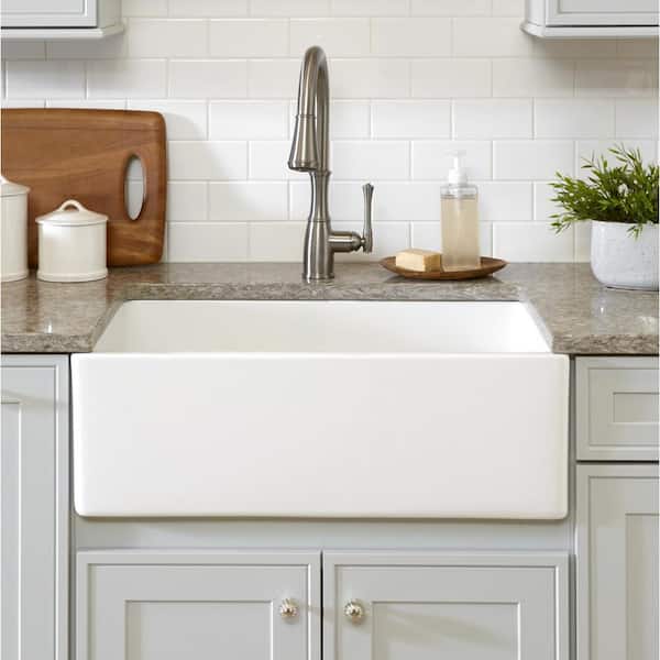 Bradstreet II 30 in. Farmhouse Single Bowl Crisp White Fireclay Kitchen Sink with Disposal Drain