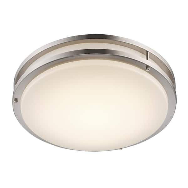 Barnes 17 in. Integrated LED Brushed Nickel Flush Mount Ceiling Light Fixture with Acrylic Shade